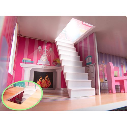 Drvena kućica za lutke + namještaj 70cm roza LED slika 10