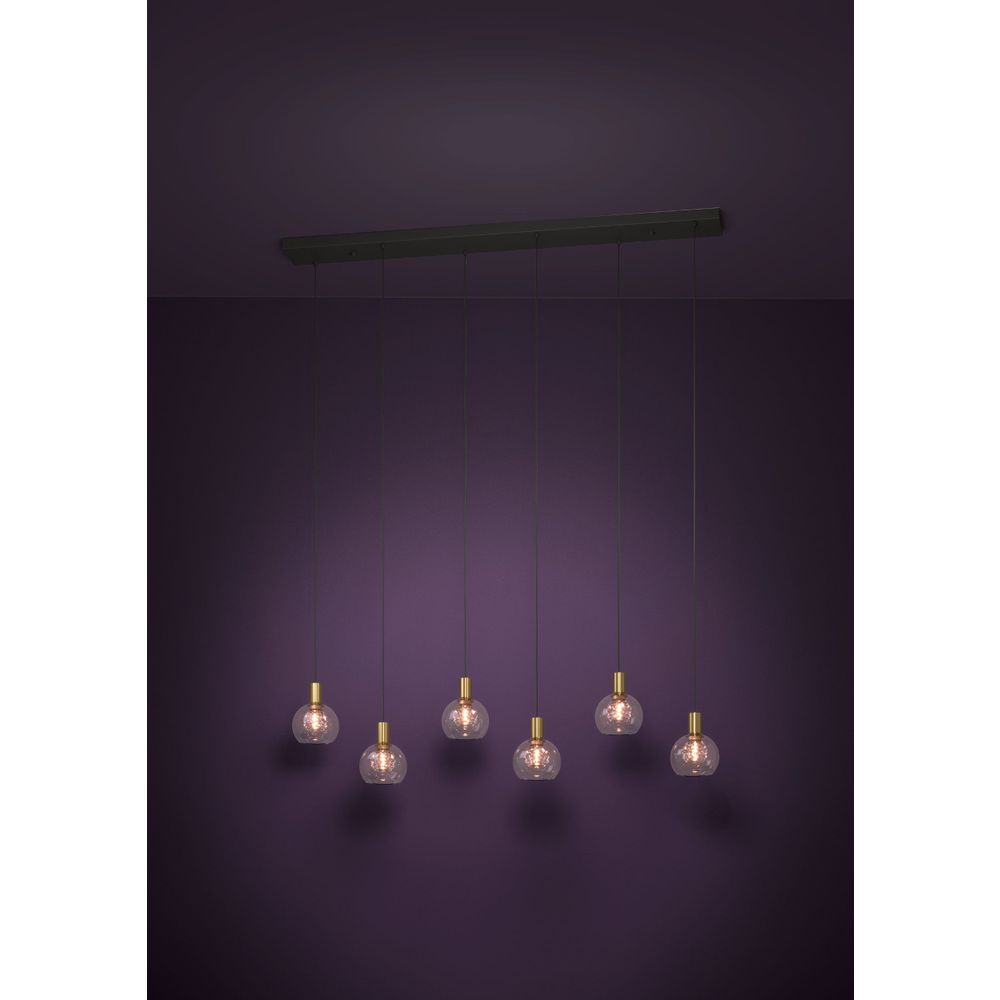 TERQUE LED viseći luster 6x5,4W 3000K 3060 lm – crna / brušeni mesing / prozirno staklo slika 2