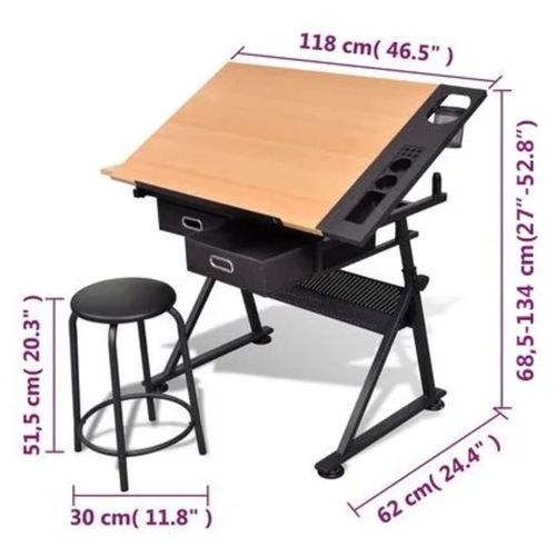 Radni stol za crtanje s nagibnom pločom dvije ladice i stolicom slika 55