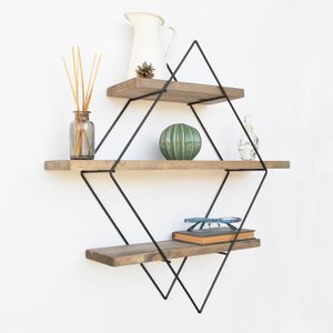 WR007 Walnut
Black Decorative Wooden Wall Shelf