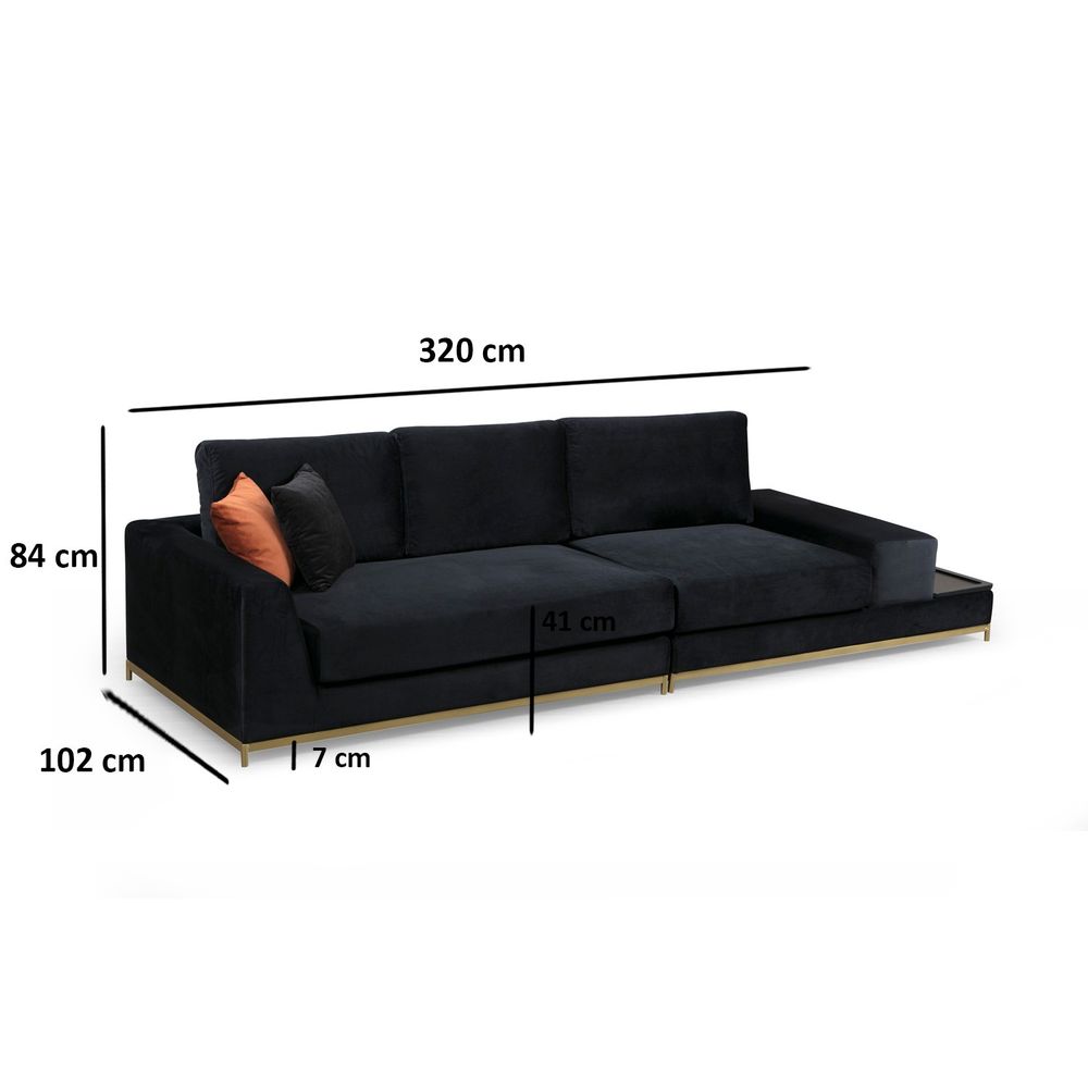 Sofa sa Bočnim Stolom - Crna i Zlatna, 4-Sjedala slika 14