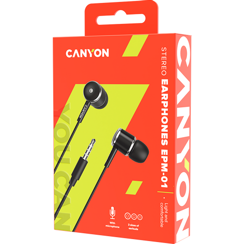 CANYON Stereo earphones with microphone, Black slika 3