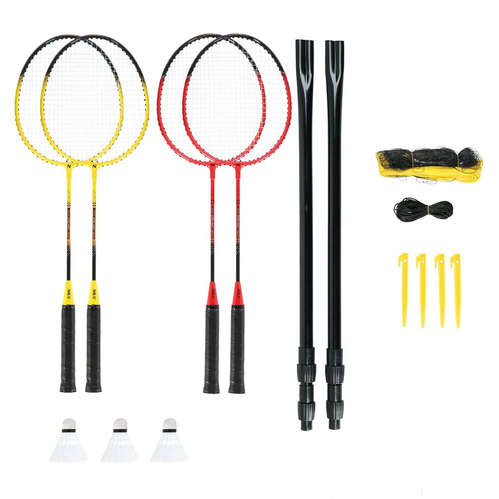 Nrz264 aluminijski / badminton set 4 rakete + 3 perja za loptice + mreža 600x60cm + navlaka nils slika 7