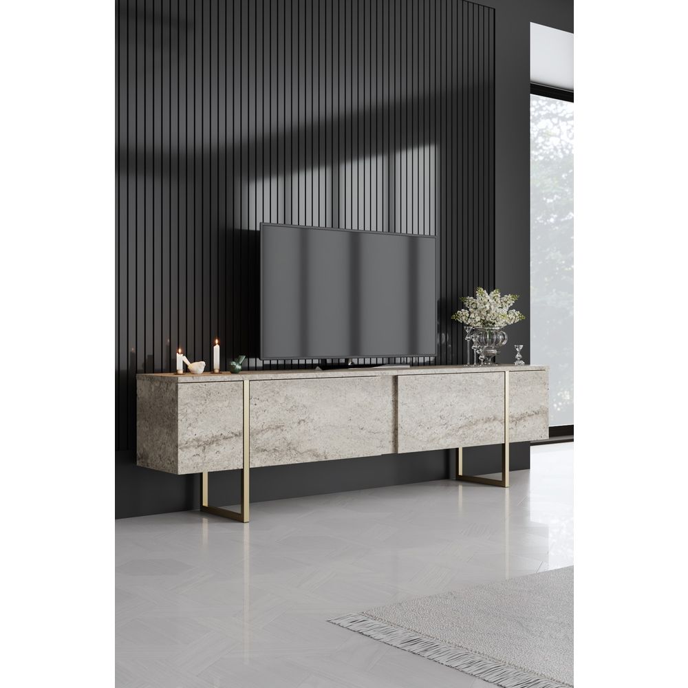 Elegantna TV Komoda Luxe - Travertine, Zlatni Travertin slika 1