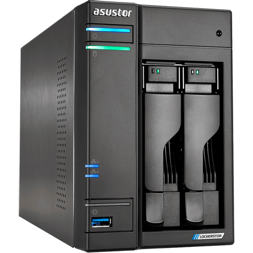 ASUSTOR Lockerstor 2-Bay NAS, Intel Quad-Core, 4GB DDR4 SODIMM , M.2 Slots (2280 NVMe SSD) x2, 2.5 GbE x 2, USB 3.2 Gen 1 x 3, WOW/WOL, AES-NI HW encryption, MyArchive, SSD Caching, Snapshot, 3yrs slika 1