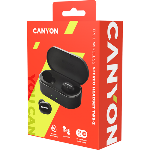 CANYON TWS-2 Bluetooth sport headset, with microphone, BT V5.0, RTL8763BFR, battery EarBud 43mAh*2+Charging Case 800mAh, cable length 0.18m, 78*38*32mm, 0.063kg, Black slika 5