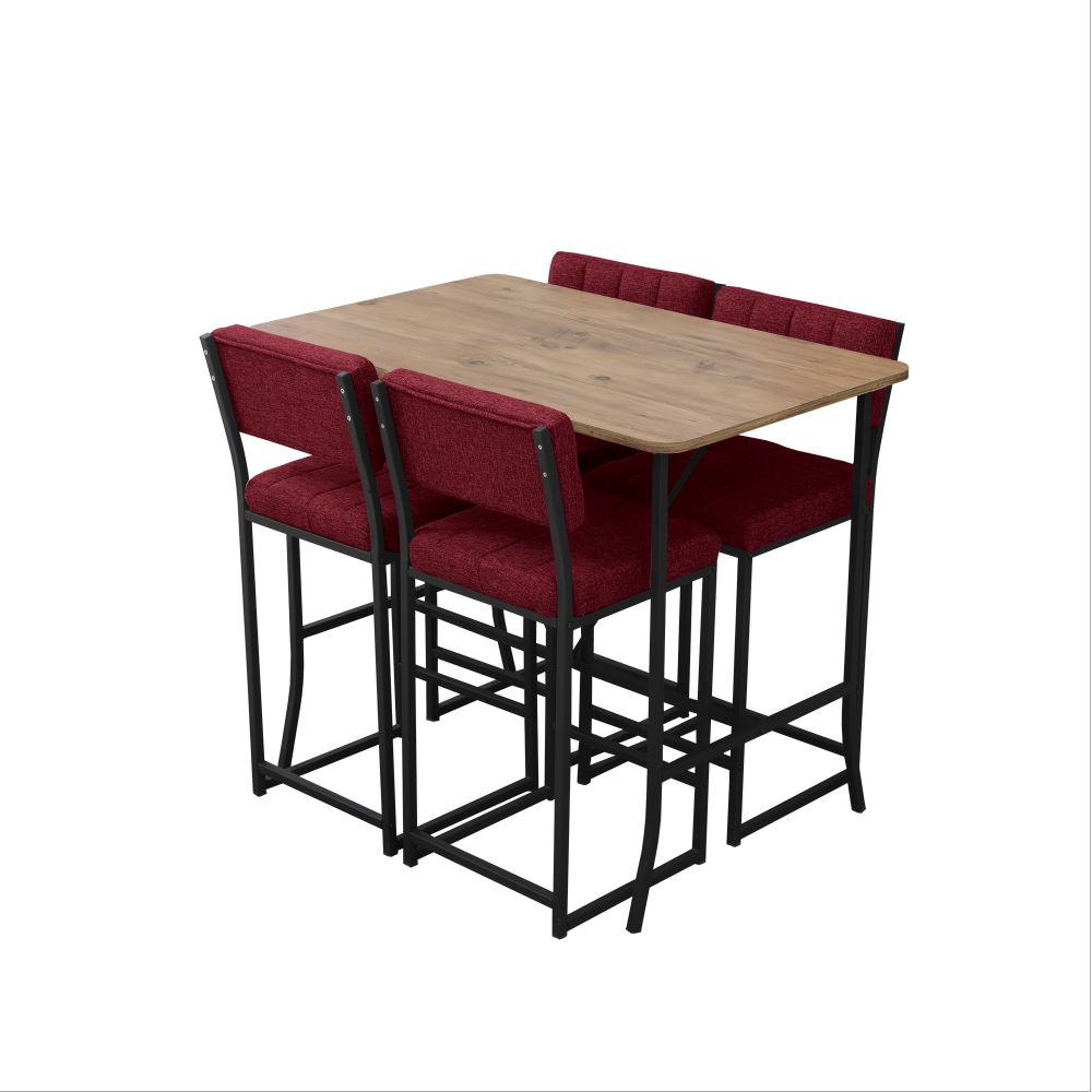 Retro Bar Stolić i Stolice Set (5 Komada) - Burgundija i Orah slika 4