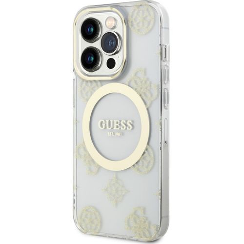 Guess Futrola za iPhone 14 Pro IML GLITTER PEONY GOLD TRANSPARENT MagSafe slika 4