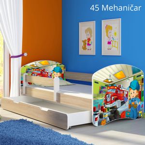Dječji krevet ACMA s motivom, bočna sonoma + ladica 160x80 cm - 45 Mehaničar