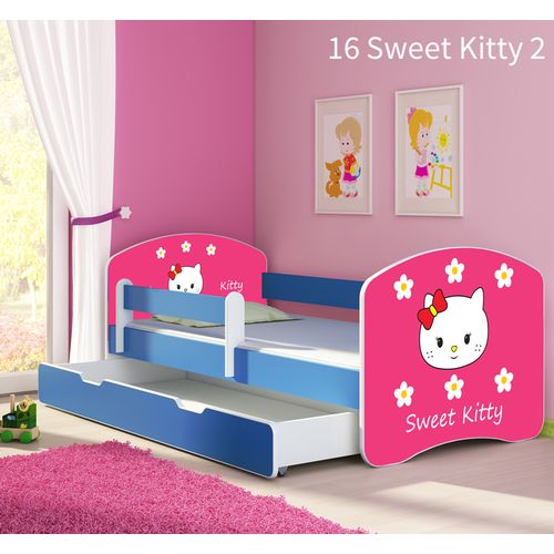 Dječji krevet ACMA s motivom, bočna plava + ladica 140x70 cm 16-sweet-kitty-2 slika 1