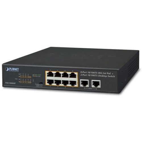 Planet 10-port Unmanaged PoE Switch (8x 100mbps RJ45 30W port PoE 802.3at ports (120W) 2x 100Mbps RJ45 Desktop Switch slika 1