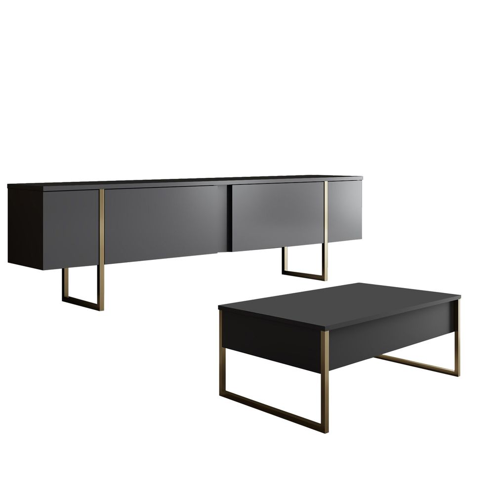 Luxe Set - Antracit, Zlatni Set Namještaja za Dnevnu Sobu slika 11