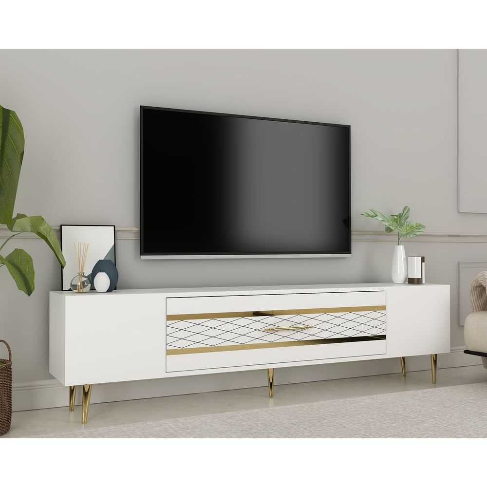 TV Stalak Dekolp2 u Bijeloj i Zlatnoj Boji slika 2