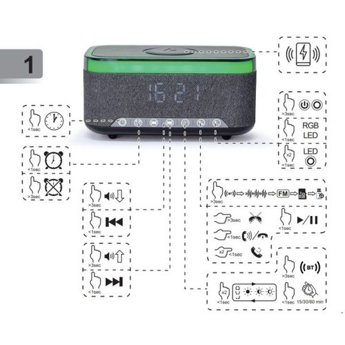 DAC-SPKBT-QC15-BK Gembird Digitalni sat+alarm sa bezicnim punjenjem telefona 15W i zvucnikom, FM, BT slika 7