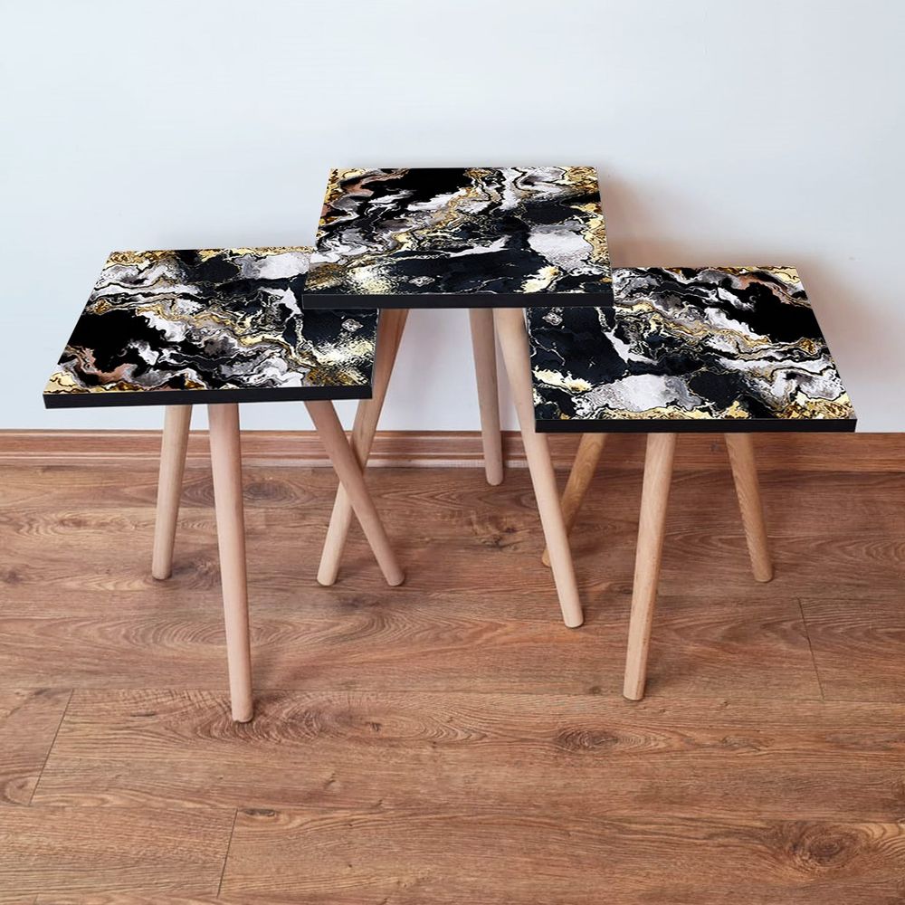 Nesting stolovi 3Shp159 - (3 komada) - boje: crna, bijela, zlatna slika 1