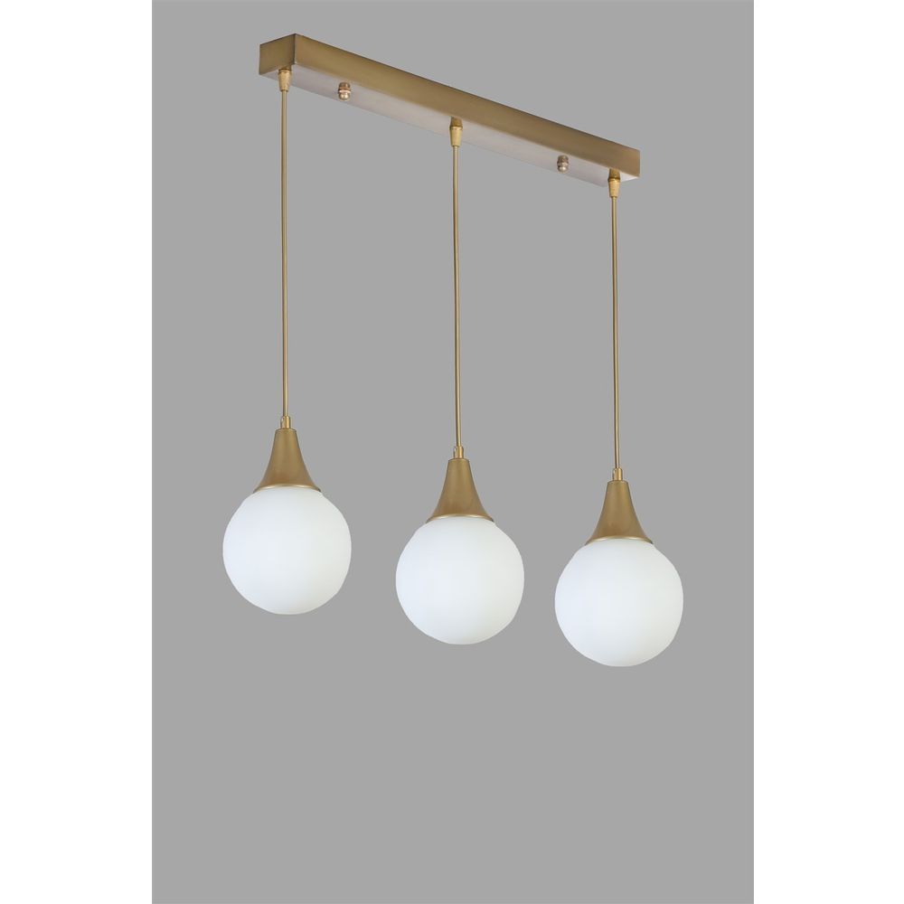 Afra 3 Lü Sıralı Eskitme Beyaz Camlı Sarkıt White Gold Luster slika 4