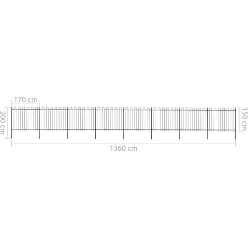 Vrtna ograda s ukrasnim lukovima čelična 13,6 x 1,5 m crna slika 21