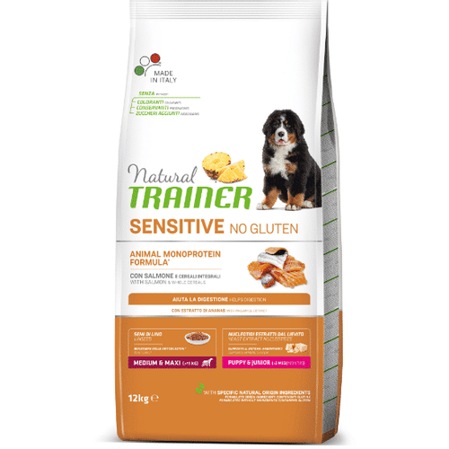 Trainer Natural Medium/Maxi, Puppy &amp; Junior Sensitive No Gluten Losos 3 Kg slika 1