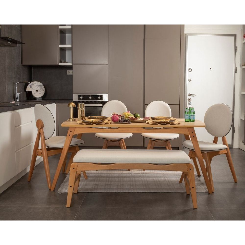 Set Stola i Stolica Touch (4S-1B) v2 - Hrast i Bež (6 Komada) slika 1
