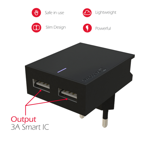 Swissten punjač 2x USB 3A+ kabl micro USB 1,2m crna slika 2