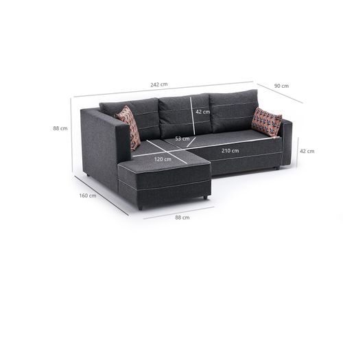 Atelier Del Sofa Kutna garnitura na razvlačenje, Antracit, Ece Left - Anthracite slika 7