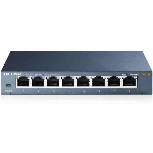 Switch TP-Link TL-SG108, 8-port Metal Gigabit Switch, 5 10/100/1000M RJ45 ports, supports GMP Snooping; IEEE 802.1p QoS; Plug and Play; metal case slika 1