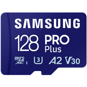 Samsung MB-MD128SB/WW MicroSD 128GB, PRO Plus, SDXC, UHS-I U3 V30 A2, Read up to 180MB/s, Write up to 130 MB/s, for 4K and FullHD video recording, w/USB Card Reader