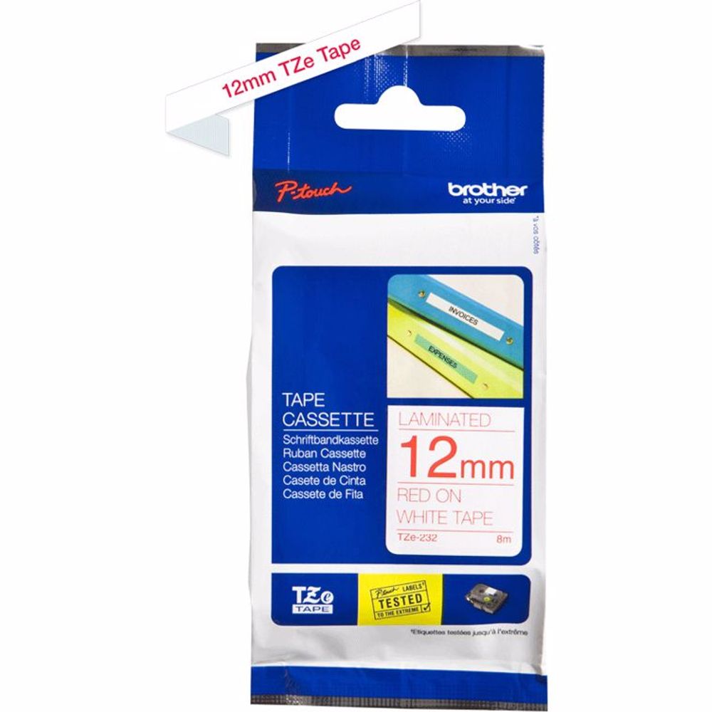 POT TRAKA TZE232 12mm crveno na bijelo slika 1