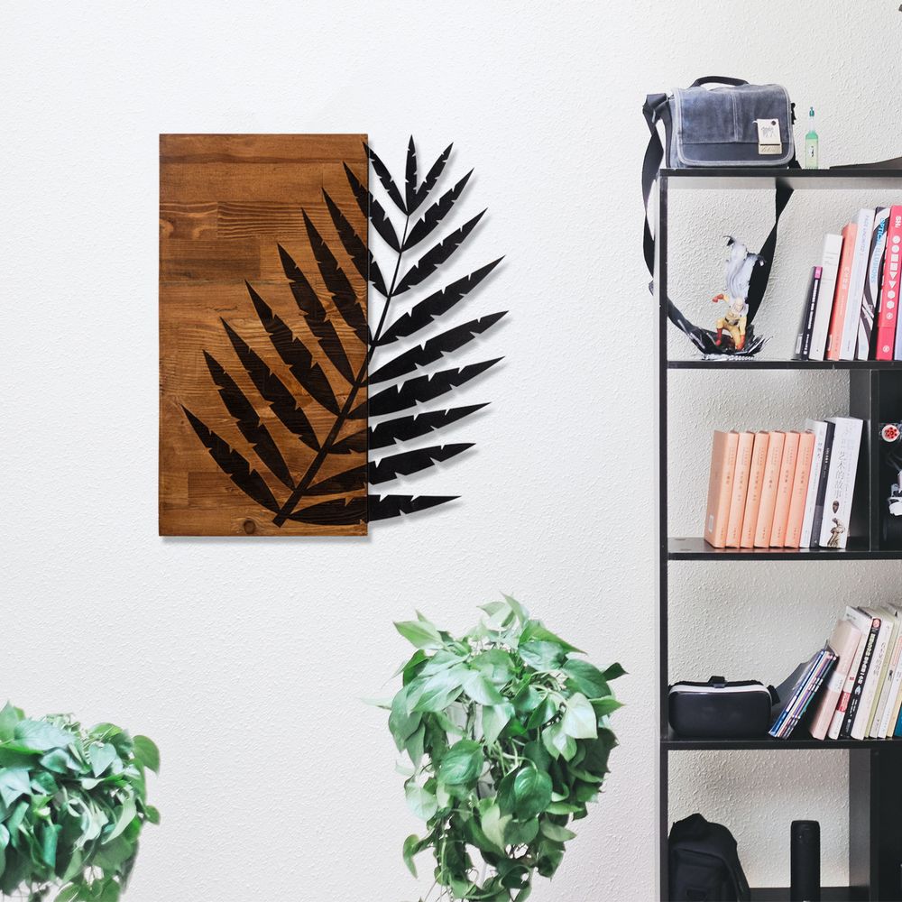 Leaf3 Metalni Ukras Crni Orah - Dekorativni Drveni Zidni Dodatak slika 2