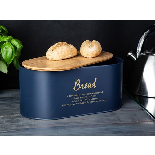 Altom Design kutija / spremnik za kruh, metalna s poklopcem od bambusa, tamnoplava slika 7