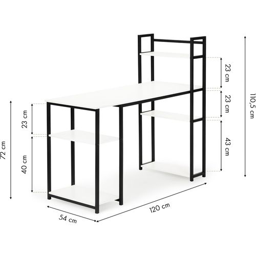 Metalni radni stol u LOFT stilu s 5 polica bijeli slika 5