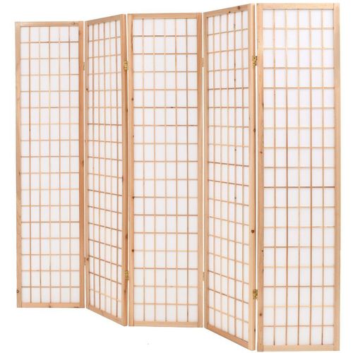 Sklopiva sobna pregrada s 5 panela u japanskom stilu 200x170 cm prirodna slika 4