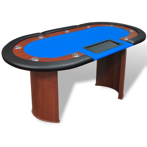 Stol za Poker za 10 Igrača s Prostorom za Djelitelja i Držačem Žetona Plavi slika 10