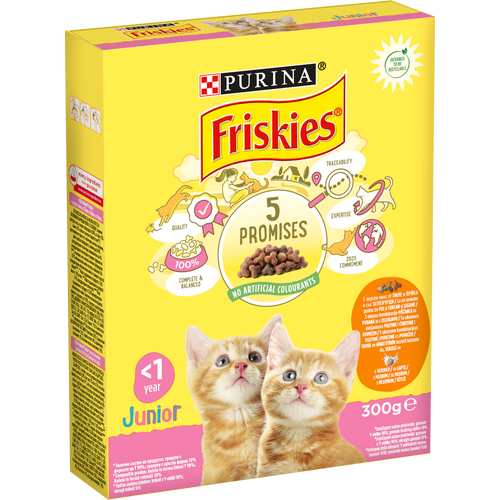 Friskies®Junior, ukusna kombinacija piletine i puretine, s mlijekom i s povrćem, 300 g slika 1