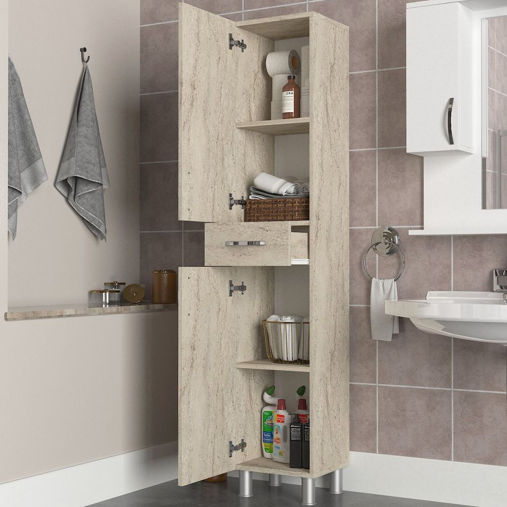 Selin 2 Doors 1 Drawer Travertine Bathroom Cabinet slika 2