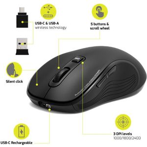 Port miš ESSENTIEL WL+BT, USB-C, punjivi, crni 910010