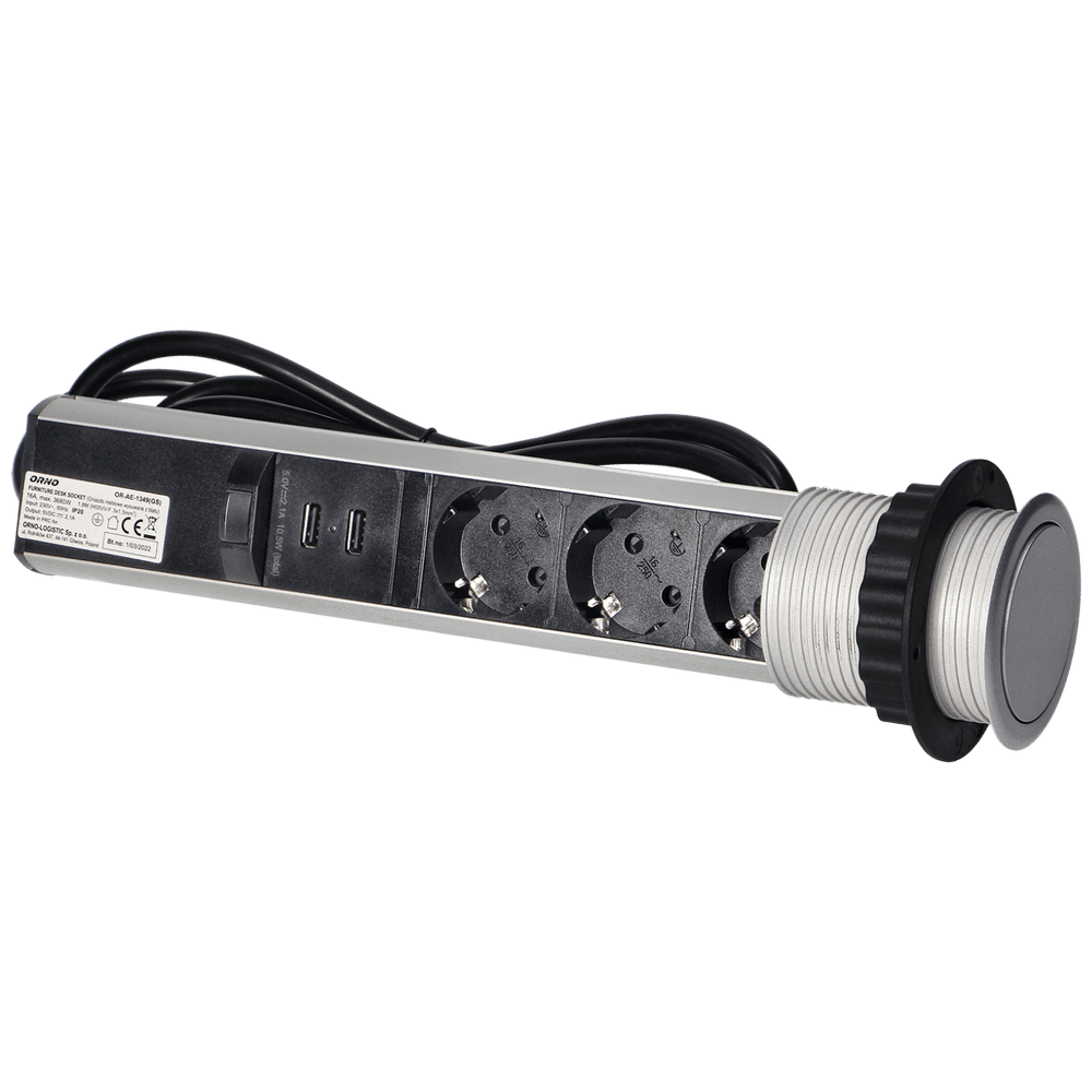 Orno Produžni kabel sa 3 x Schuko utičnice + 2 x USB, ugradbena - OR-AE-1349(GS) slika 4