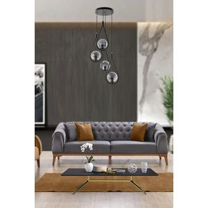 Damla 4 Lü Tepsili Füme Camlı Siyah Sarkıt Black Chandelier