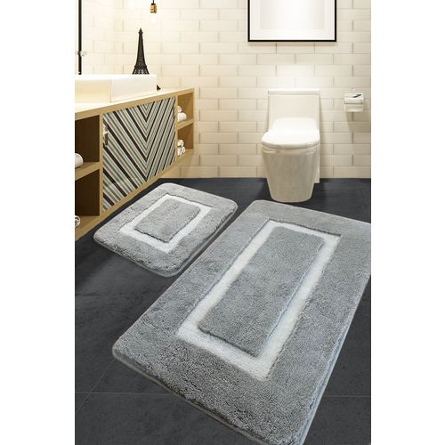 Quadrato Frame - Grey Grey Acrylic Bathmat Set (2 Pieces) slika 1