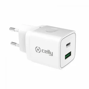 Celly punjač 20W PD USB-A + USB-C bela