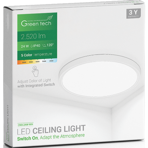 LED plafonjera Green Tech 24W, 5 CCT 3000K-3500K-4000K-5000K-6500K, fi40 cm slika 2