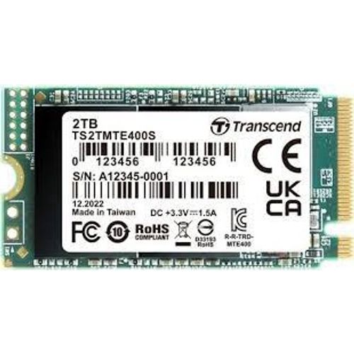 Transcend TS2TMTE400S 2TB, M.2 2242, PCIe Gen3x4, NVMe, SATA3 M Key, 3D NAND, DRAM-less, Read up to 2000 MB/s, Write up to 1700 MB/s, Single-sided slika 1