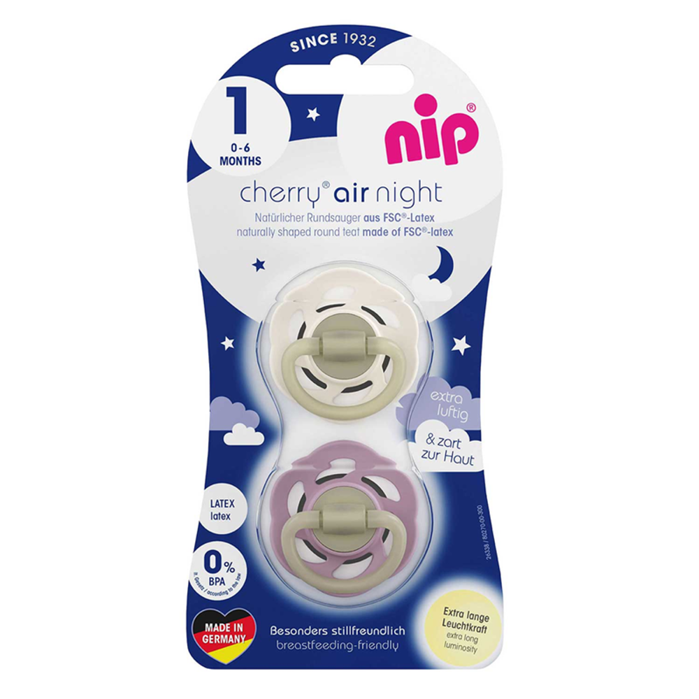nip® Duda varalica Cherry Air Night 0-6mj (veličina 1) - Latex, 2kom Bež/Ljubičasta slika 7