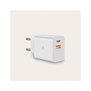 KSIX, zidni punjač 30W PD, USB-A + USB-C, bijeli