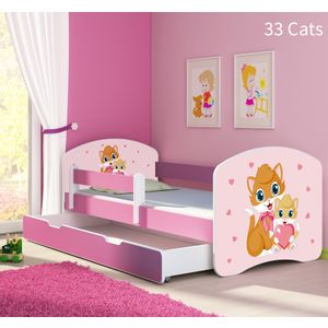 Dječji krevet ACMA s motivom, bočna roza + ladica 180x80 cm 33-cats