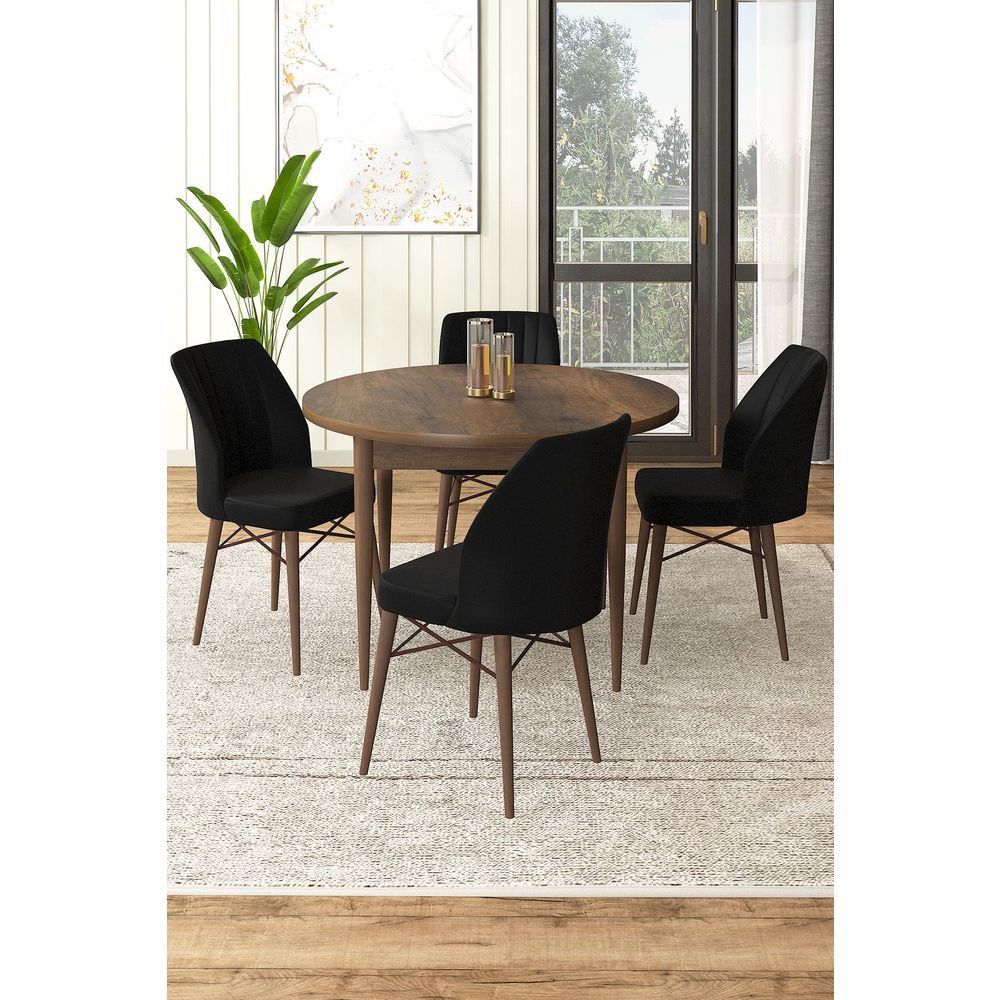 Rox - Baroque Crni Set Trpezarijskog Stola i Stolica (5 Komada) slika 1