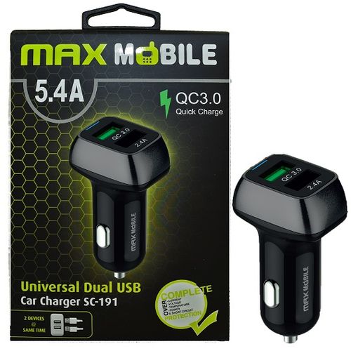 Maxmobile auto adapter usb duo sc-191 qc 3.0,27w quick charge 5.4a crno-sivi slika 1