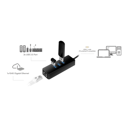 Logilink USB 3.2 Gen 1 Hub, 3-port, USB-C - Gigabit Ethernet slika 3