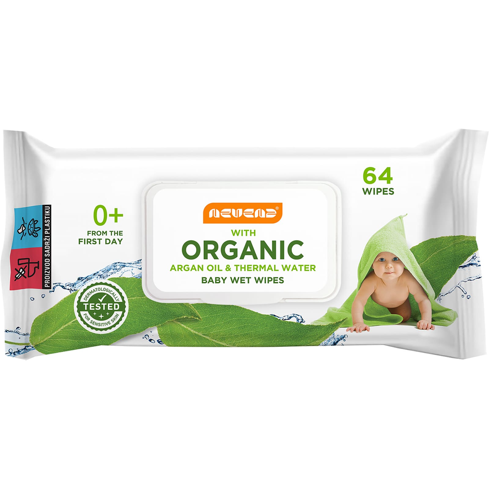 Nevena Organic vlažne maramice za bebe Argan termalna voda 64 kom slika 1