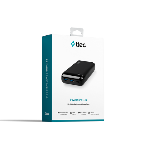 Ttec Prijenosni punjač PowerSlim LCD PD 20.000 mAh Powerbank  wth USB-C Input/output/Black slika 2